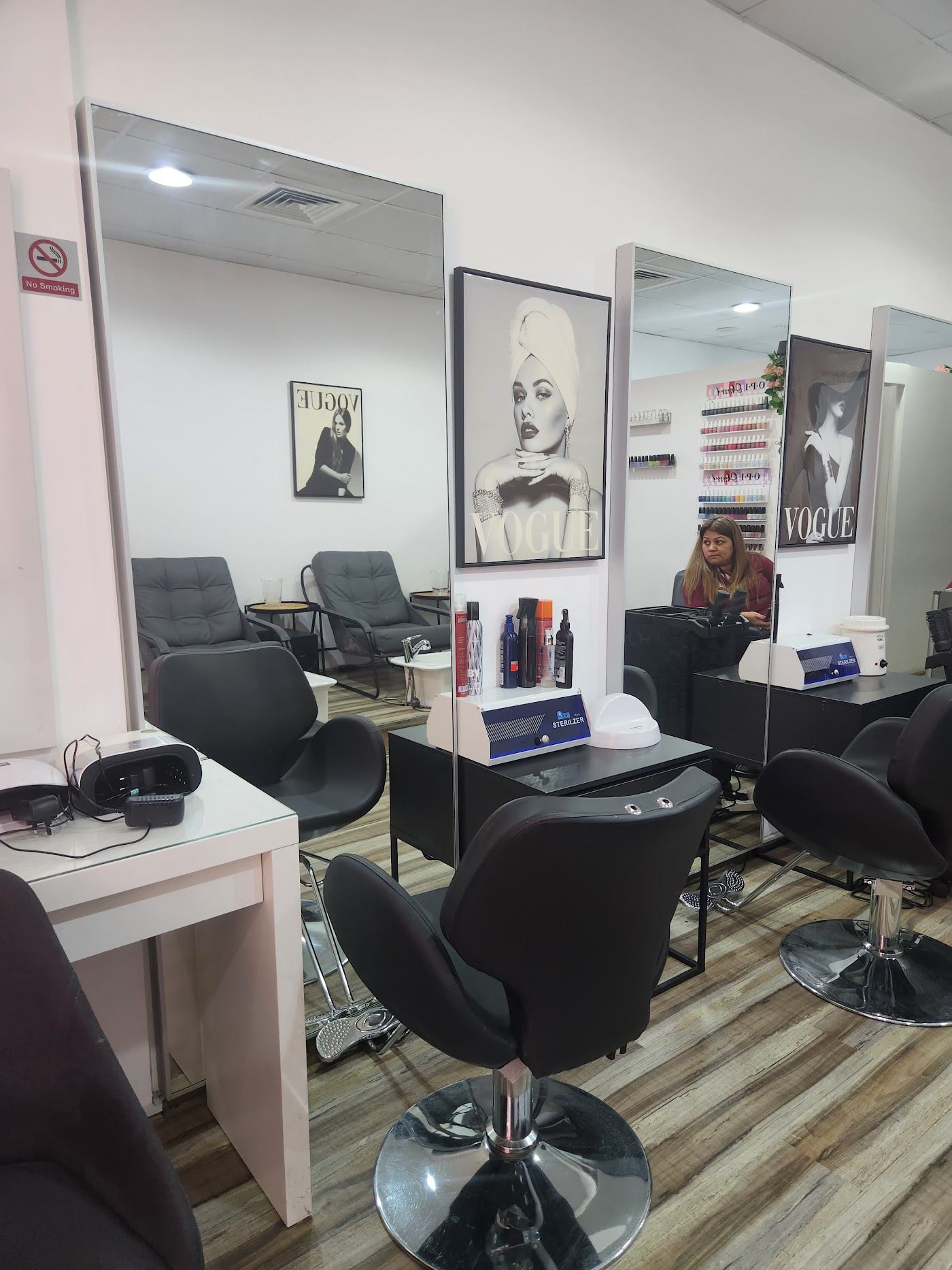 Hair styling stations inside the salon