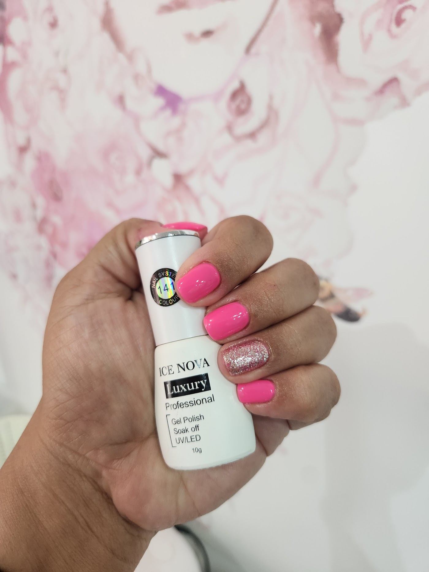Pink and glitter gel nails
